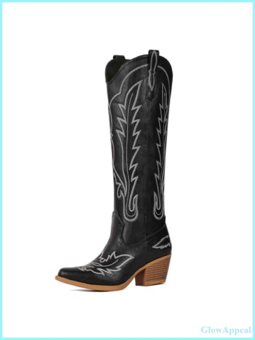 Faux Leather Knee High Cowgirl Boots Snip Toe Block Heel Pull On